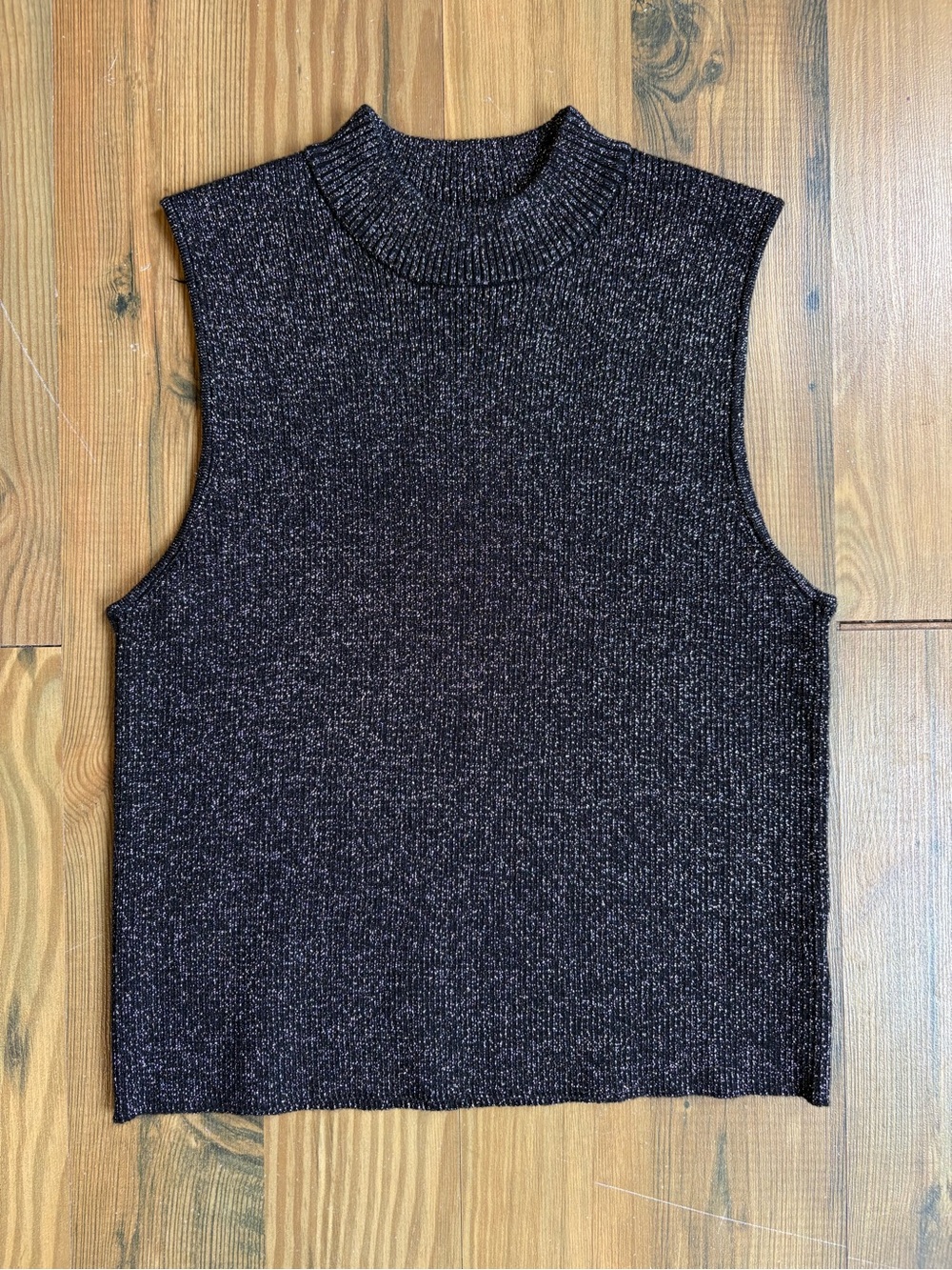 House of Harlow Sleeveless Mock Neck Knit Top Black Metallic Blend Sz M
